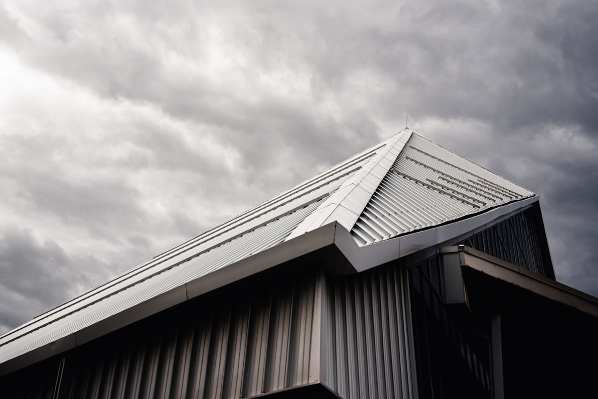 Aluminum roof eaves and soffit underside on a modern building